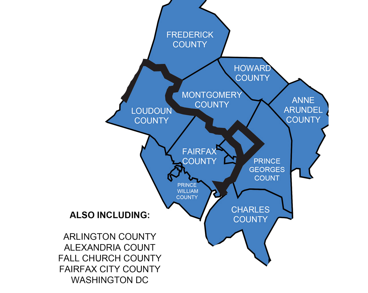 Areas serviced from DC Metro Area Location